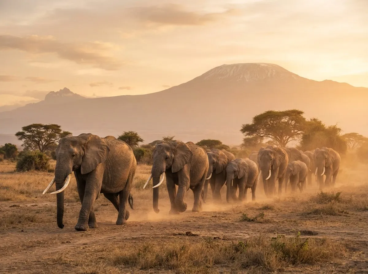 Amboseli Elephant Herd with Mount Kilimanjaro
