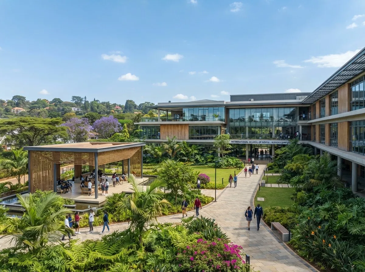 Riverbend Runda campus modern architecture nestled in lush green trees